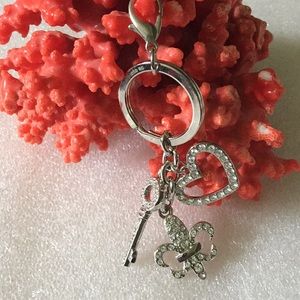 Cross heart key rhinestone keychain